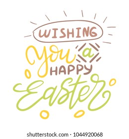 Easter lettering. Template vector hand drawn black on white background. Happy holiday postcard. Vector illustration