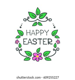 Easter letters and floral pattern isolated on white background. Holiday illustration. Design element for greeting cards or flyers.