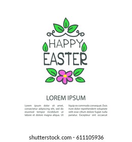 Easter letters with floral pattern isolated on white background. Holiday set. Design elements for greeting cards or flyers.