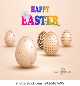 Easter light beige design, set of patterned eggs.