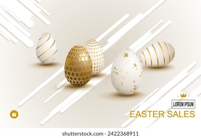 Easter light composition with a set of eggs with a pattern, postcard.