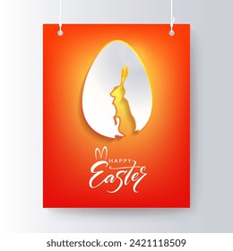 Easter light orange composition with a silhouette of an egg with a rabbit on pendants, a postcard.