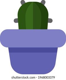 Easter Lily Cactus In A Purple Pot, Icon Illustration, Vector On White Background