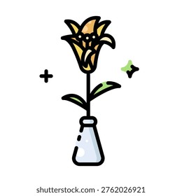 Easter lily flower in vase vector icon. Hand-drawn linear color illustration for spring holiday decoration.