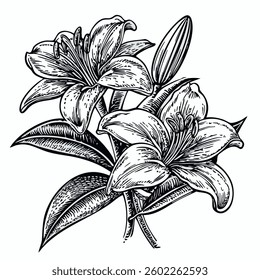 Easter lily in intricate vintage style with floral motifs