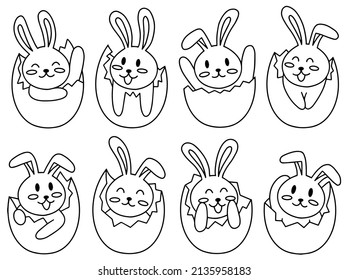 Easter line art Cute Bunny Hatched from Egg