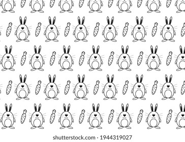 Easter line background. Vector image of a rabbit with a carrot 