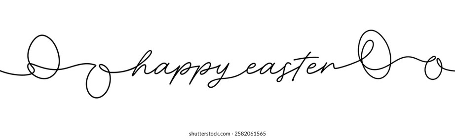 Easter line banner with Easter eggs, happy Easter lettering