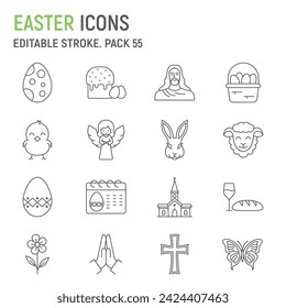 Easter line icon set, Christianity collection, vector graphics, logo illustrations, Christian celebration vector icons, Easter signs, outline pictograms, editable stroke