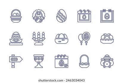 Easter line icon set. Editable stroke. Vector illustration. Containing egg hunt, eggs, egg, easter day, easter, basket, balloon, candlestick, holy chalice.