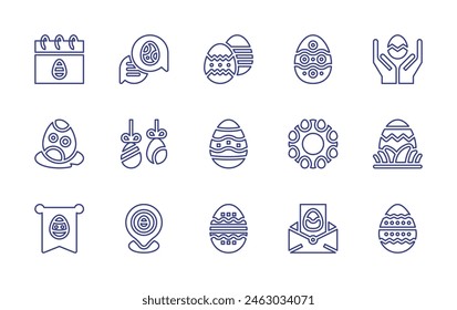 Easter line icon set. Editable stroke. Vector illustration. Containing easter egg, easter, easter eggs, wreath, pin, bubble chat, decoration, greeting card.