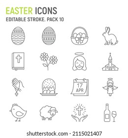 Easter line icon set, holiday collection, vector graphics, logo illustrations, Happy Easter vector icons, celebration signs, outline pictograms, editable stroke