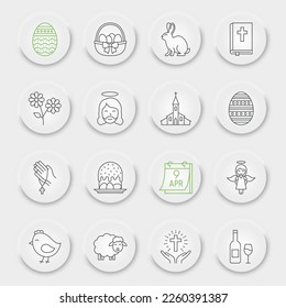 Easter line icon set, holiday collection, vector graphics, neumorphic UI UX buttons, Happy Easter vector icons, celebration signs, outline pictograms, editable stroke