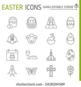 Easter line icon set, holiday vector collection, logo illustrations, Christian celebration symbols vector icons, outline style pictogram pack, editable stroke icons.