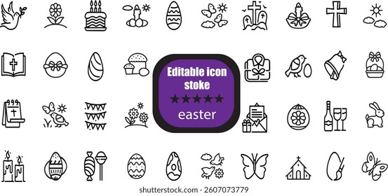  easter line icons. Spring, holidays, Christ, God, Christianity. Collection of editable stroke icons