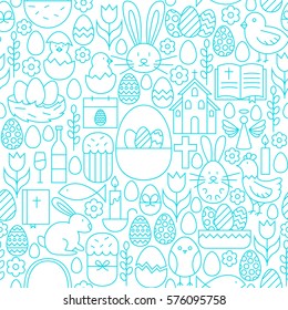 Easter Line Seamless White Pattern. Vector Website Design and Tile Background. Spring Holiday.