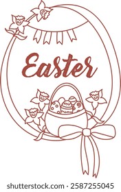 Easter Line Vintage Frame Vector Illustration