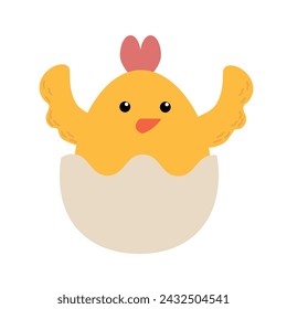 Easter little chick cartoon character isolated on white background. Trendy Easter design. Flat vector illustration for poster, icon, card, logo, label