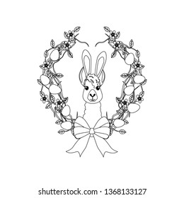 Easter llama outline on the white background. Vector illustration