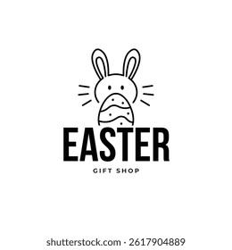 Easter logo with bunny ears and egg elements. Perfect for Easter shops, seasonal promotions, spring sales, and holiday branding. Fun, festive, and family-friendly vector design.