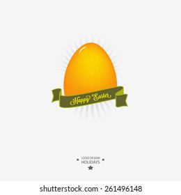 Easter logo, emblem with ribbon.