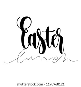  Easter Lunch card with handwritten phrase, holiday poster. Vector illustration ,ad, promotion, poster, flyer, web-banner, article. Hand drawn.