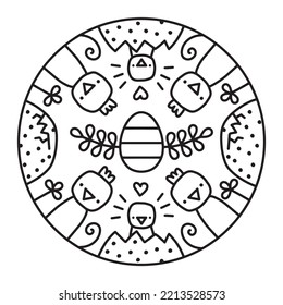 Easter mandala with chickens and chicks vector illustration