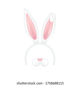 Easter mask with rabbit ears isolated on white background, illustration