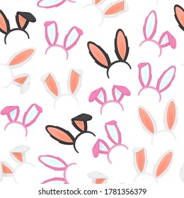 Easter Masks with Rabbit Ears Seamless Pattern Background for Celebration and Holiday. Vector illustration of Ostern Bunny Ear Costume Headband