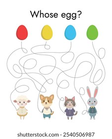 Easter maze for children featuring fun paths with holiday-themed elements like eggs, bunnies, and flowers, perfect for kids' activities and educational games.
