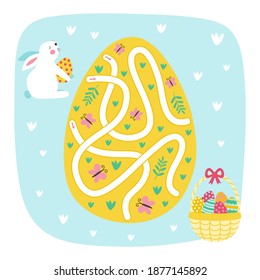 Easter Maze Game. Rabbit Way to the Easter egg. Game for kids. Vector Illustration