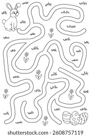 Easter maze graphic black white sketch illustration vertical vector 