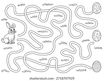 Easter maze graphic black white sketch illustration vector 