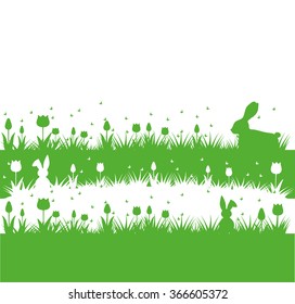 easter meadow with 3 bunnies