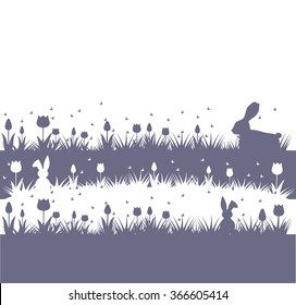 easter meadow with 3 bunnies