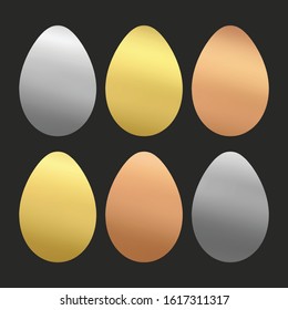 Easter metallic gradient eggs set. Universal isolated clip art 