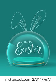 Easter Modern Glass Egg Minimal Vertical Greeting Card Illustration in Elegant Teal Color for Holiday Celebration