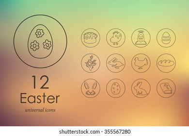 easter modern icons for mobile interface on blurred background