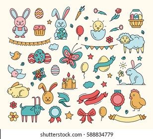Easter - modern vector playful cartoon design icons set