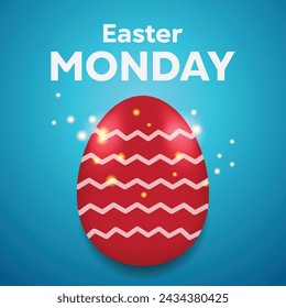Easter Monday. A red Easter egg surrounded by sparkles. Great for Cards, banners, posters, social media and more. 