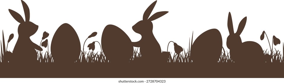 Modelo inconsútil monocromo de Pascua con los conejos y los huevos de Pascua en prado