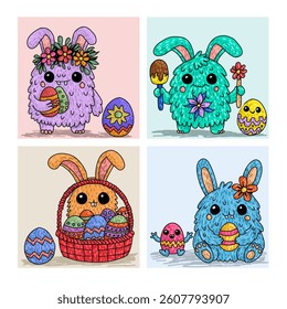 Easter monster cute characters eps