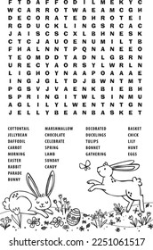 Easter Morning Word Search Activity Page. Vector artwork. An 8.5 by 11 page ready for printing.