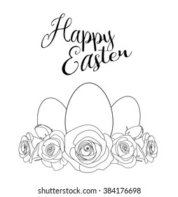 Easter motive with white eggs and roses, illustration 
