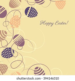 Easter multicolor eggs on yellow background. Vector illustration