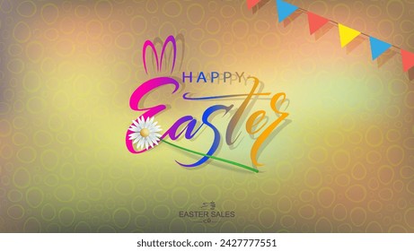 Easter multicolor rainbow texture background with eggs silhouette.