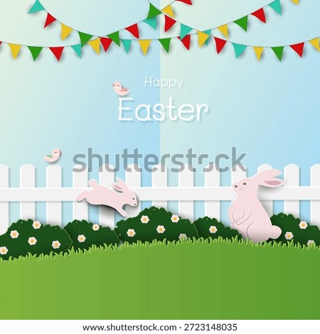 Easter nature background,celebrate theme with cute bunny on spring garden for banners,flyers,cards,social media or wallpapers,vector illustration