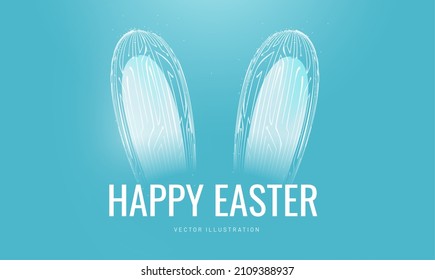 Easter neon bunny in a glowing futuristic style. Technological greeting card with a holiday. 3d model of hare ears with computer board pattern