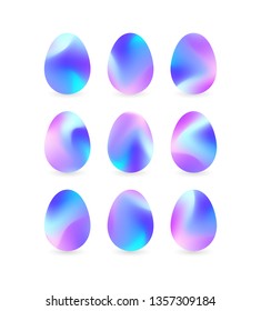 Easter neon eggs. Design element. Bright pink, purple and blue vibrant egg shapes for Happy Easter holidays. Modern wallpaper with gradient eggs for spring holiday design, wallpaper, banner. Isolated 