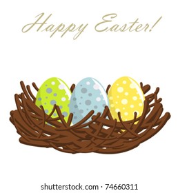 Easter nest with colorful eggs. Vector illustration